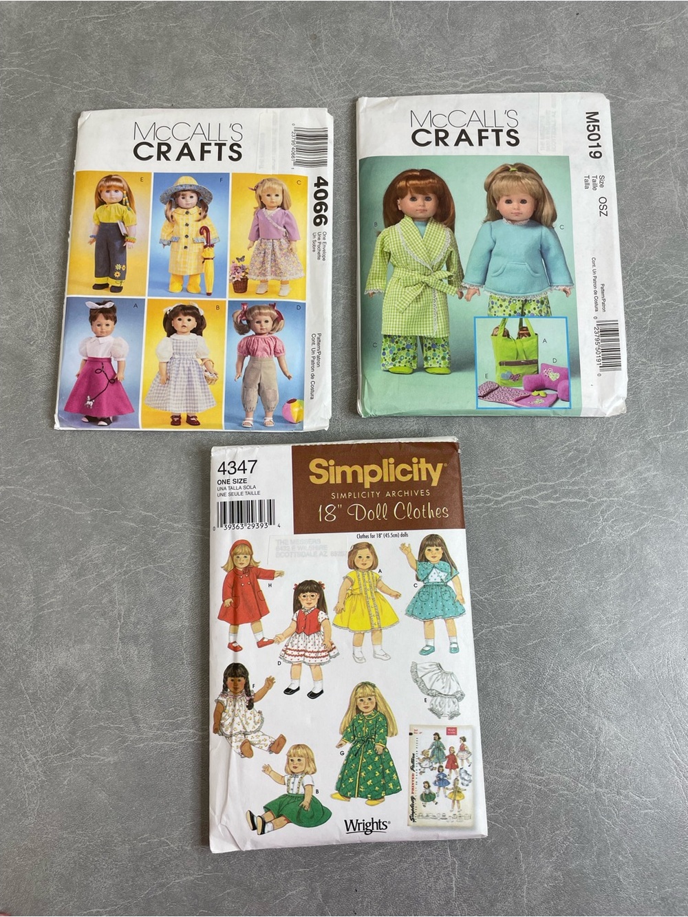 Vintage McCall's & Simplicity 18” Doll Clothes Pattern Pack #4066, M5019, & 4347